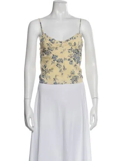 Pre-owned Reformation Floral Print V-neck Crop Top In Neutral