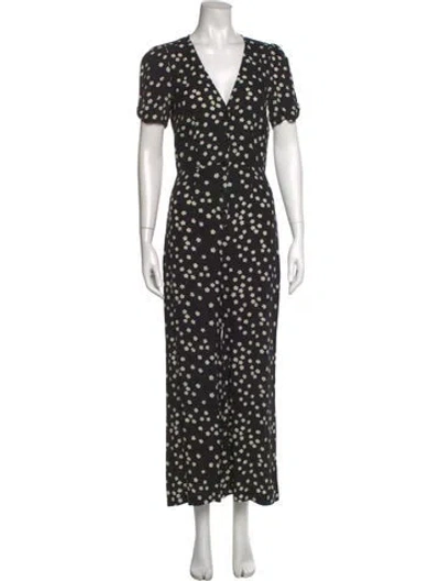 Pre-owned Reformation Floral Print V-neck Jumpsuit In Black