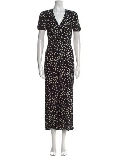 Pre-owned Reformation Floral Print V-neck Jumpsuit In Black