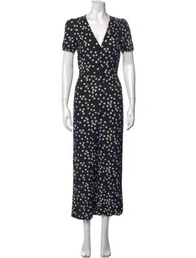 Pre-owned Reformation Floral Print V-neck Jumpsuit In Black