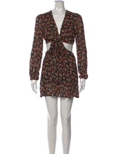 Pre-owned Reformation Floral Print V-neck Jumpsuit In Black
