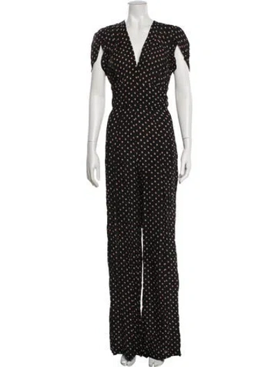 Pre-owned Reformation Floral Print V-neck Jumpsuit In Black
