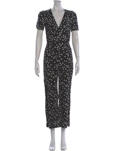 Pre-owned Reformation Floral Print V-neck Jumpsuit In Black