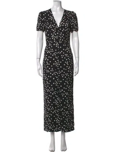 Pre-owned Reformation Floral Print V-neck Jumpsuit In Black