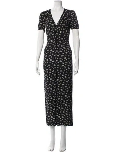 Pre-owned Reformation Floral Print V-neck Jumpsuit In Black