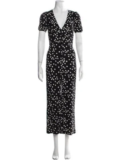 Pre-owned Reformation Floral Print V-neck Jumpsuit In Black