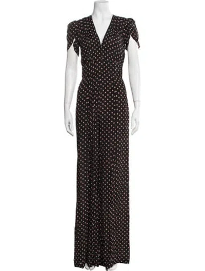 Pre-owned Reformation Floral Print V-neck Jumpsuit In Black
