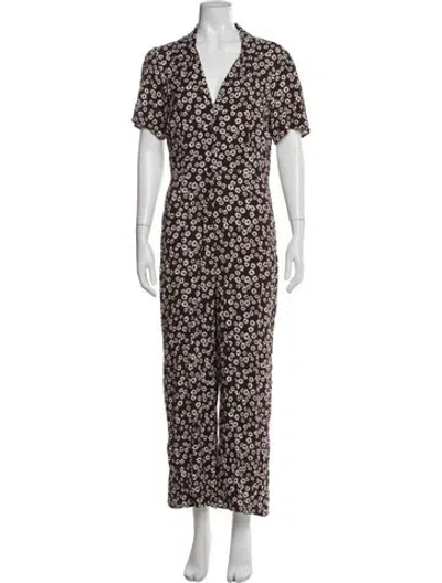 Pre-owned Reformation Floral Print V-neck Jumpsuit In Brown