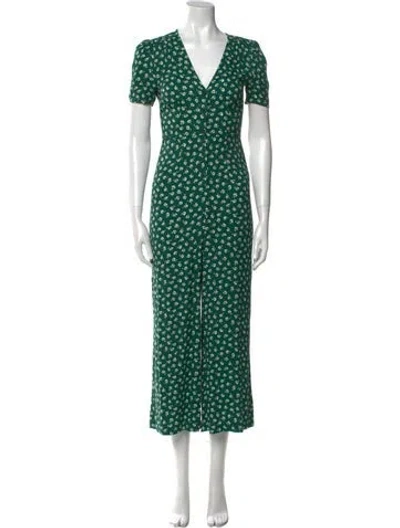 Pre-owned Reformation Floral Print V-neck Jumpsuit In Green