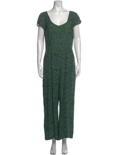 Pre-owned Reformation Floral Print V-neck Jumpsuit In Green