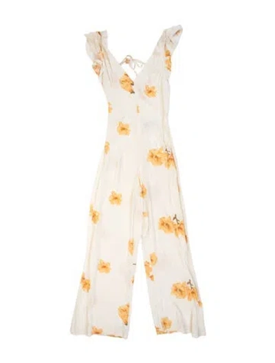 Pre-owned Reformation Floral Print V-neck Jumpsuit In Neutrals