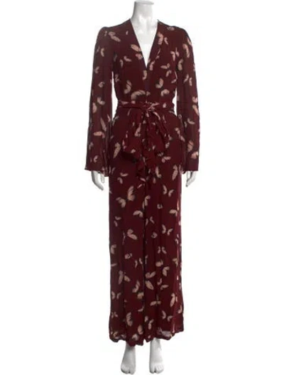 Pre-owned Reformation Floral Print V-neck Jumpsuit In Purple