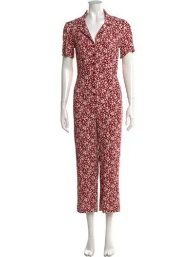 Pre-owned Reformation Floral Print V-neck Jumpsuit In Red
