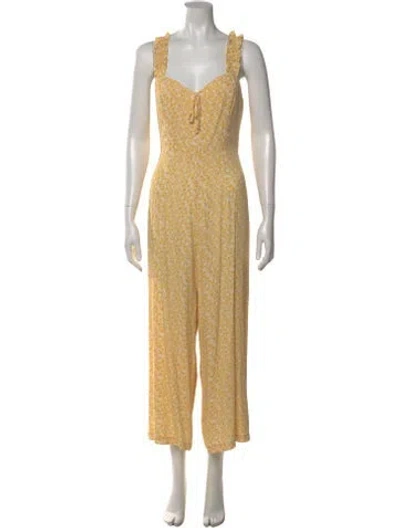Pre-owned Reformation Floral Print V-neck Jumpsuit In Yellow