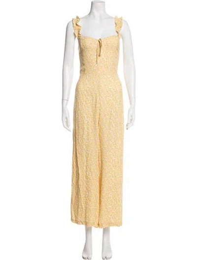 Pre-owned Reformation Floral Print V-neck Jumpsuit In Yellow