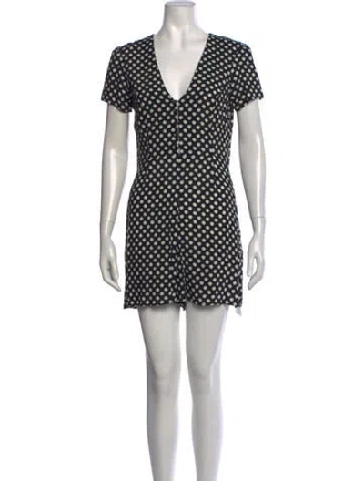 Pre-owned Reformation Floral Print V-neck Romper In Black