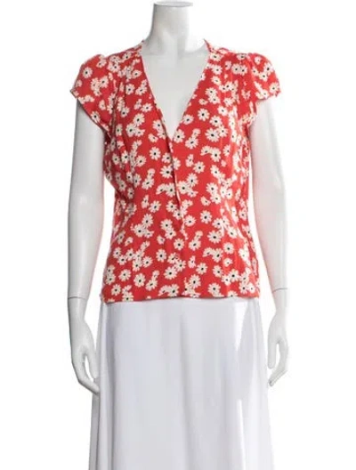 Pre-owned Reformation Floral Print V-neck Top In Red