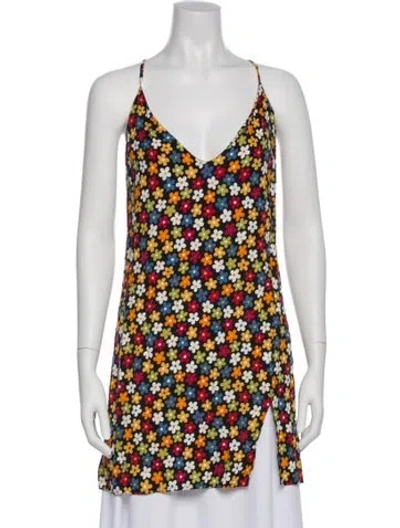 Pre-owned Reformation Floral Print V-neck Tunic In Black