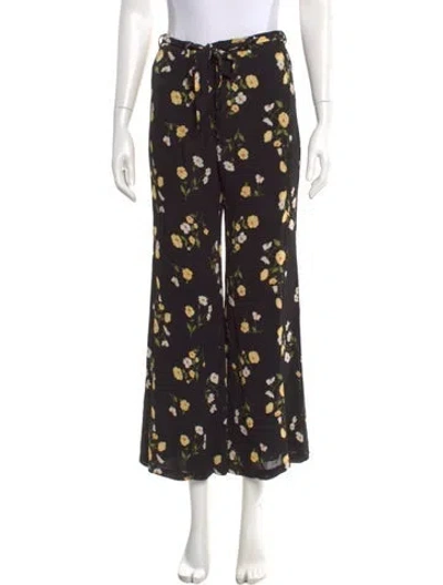 Pre-owned Reformation Floral Print Wide Leg Pants In Black