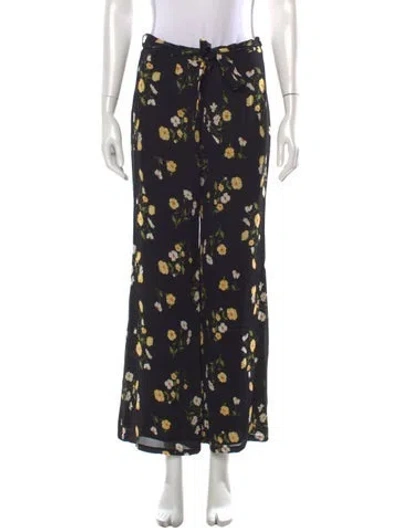 Pre-owned Reformation Floral Print Wide Leg Pants In Black