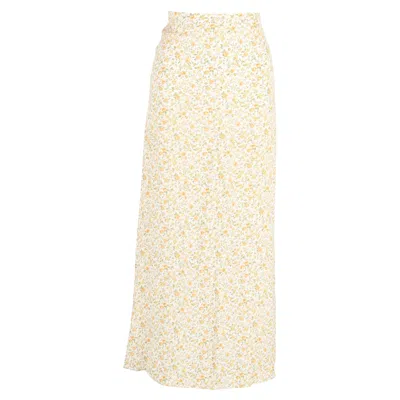 Reformation Floral Printed Midi Skirt In Yellow Viscose