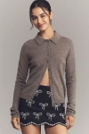 Reformation Florentina Cashmere Collared Cardigan Sweater In Gray