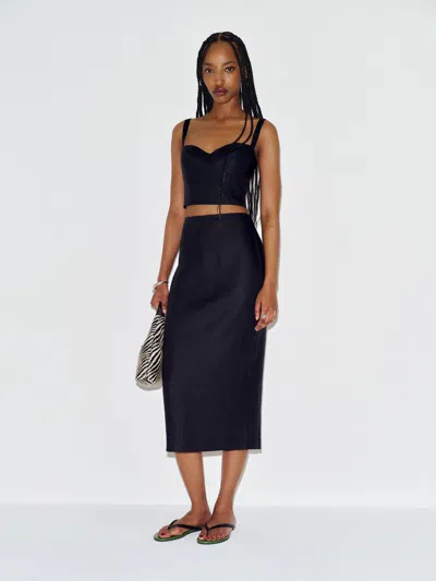 Reformation Fontana Linen Two Piece Black 2 In Blue