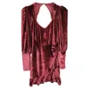 Reformation Fortune Mini Wrap Dress In Burgundy Velvet In Red