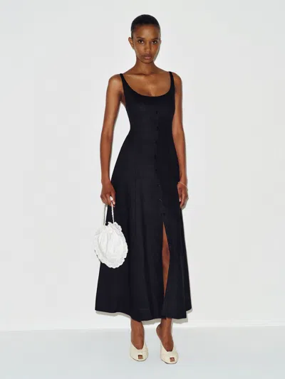 Reformation Fraise Linen Dress Black 10 In Blue