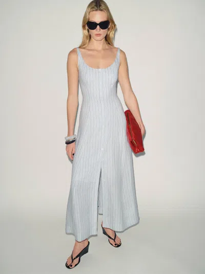 Reformation Robe En Lin Fraise Bleu 34 In Blue