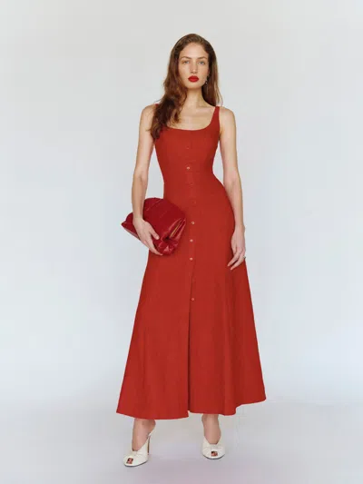 Reformation Fraise Linen Dress Red 0