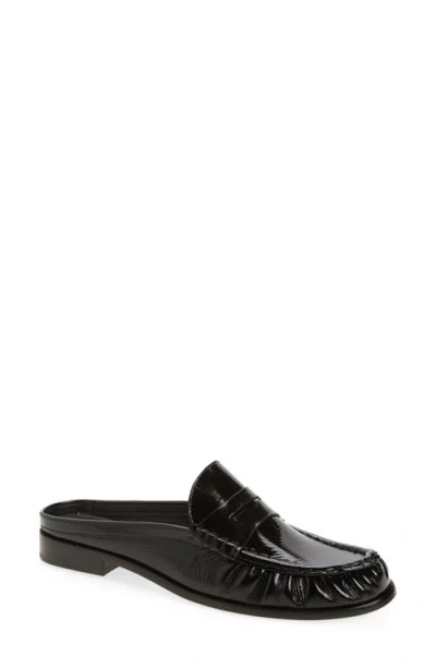 Reformation Francine Loafer Mule In Black Crinkle Patent