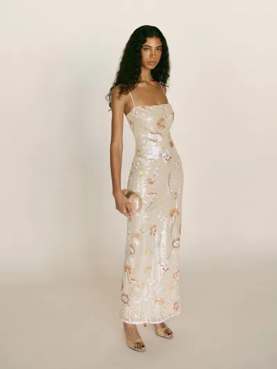Reformation Frankie Dress Ivory Sequin 12 In White