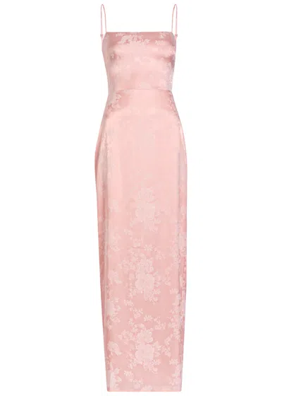 Reformation Frankie Floral-jacquard Satin Maxi Dress In Pink