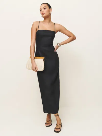 Reformation Frankie Linen Dress In Black