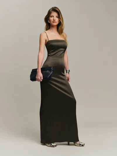 Reformation Frankie Satin Dress In Pine Tree