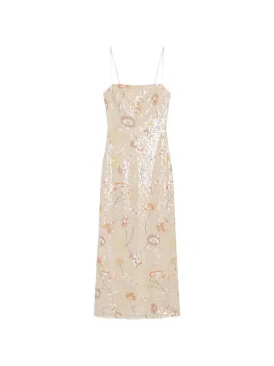 Reformation Frankie Sequin-embellished Floral-embroidered Maxi Dress In 뉴트럴