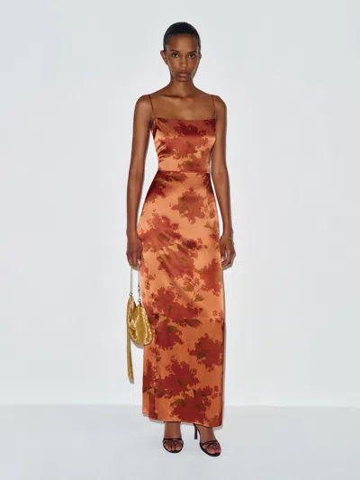Reformation Frankie Silk Dress Red 0 In Brown