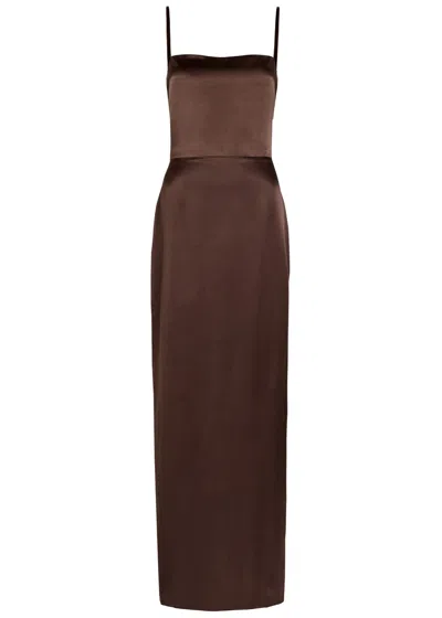 Reformation Frankie Silk Maxi Dress In Brown