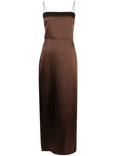 Reformation Frankie Sleeveless Silk Dress In Brown