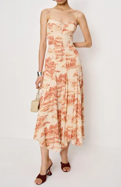 Reformation Fredo Landscape Print Open Back Dress In Neutral