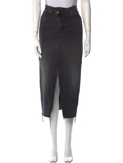 Pre-owned Reformation Fringe Trim Accent Midi Length Skirt In Black