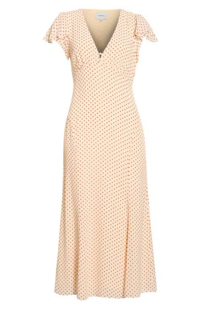 Reformation Frost Dot Flutter Sleeve Maxi Dress In Neutral