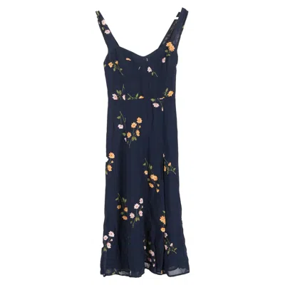 Reformation Fulton Floral Printed Midi Dress In Navy Blue Viscose In Black