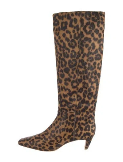 Pre-owned Reformation Fur Animal Print Rain Boots In Brown