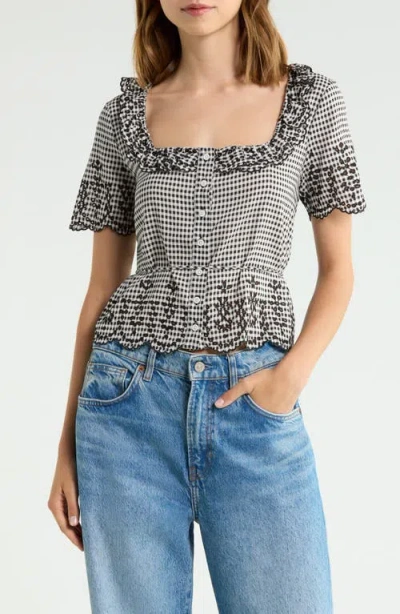 Reformation Gabbie Gingham Embroidered Woven Top In Multi