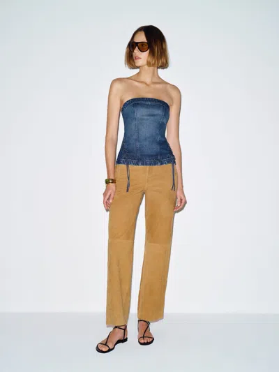 Reformation Top En Jean Stretch Gabbriette Bleu 34 In Blue