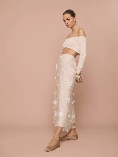 Reformation Gabriella Skirt In Ivory Floral Appliqu