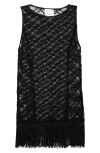Reformation Gabrielle Fringe Hem Open Knit Top In Black