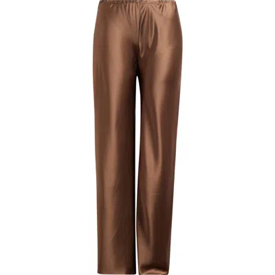 Reformation Gale Bias Cut High Waist Satin Pants In Brown